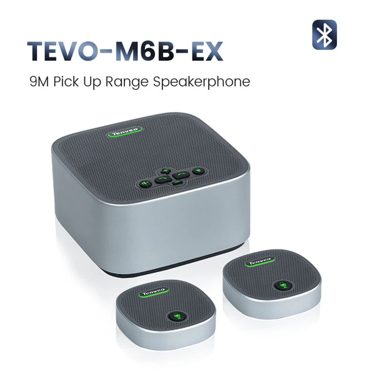 Belaidžio konferencijos mikrofono „Bluetooth“ garsiakalbis su 2 išplėtimo mikrofonais